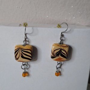 Vintage Square Bead Dangle Earrings - image 1